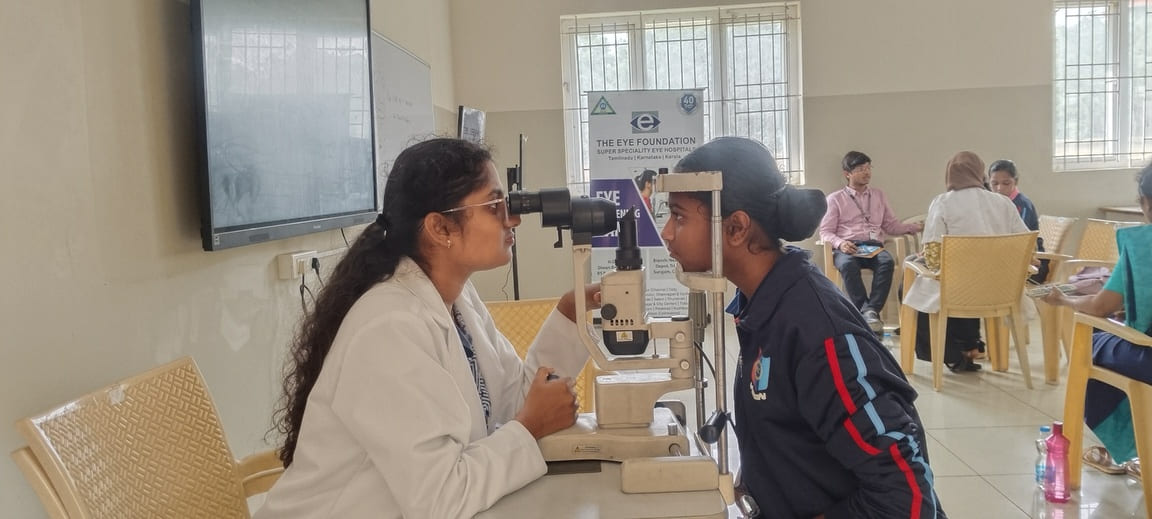 A cadet undergoing an eye examination at the eye-care awareness camp
